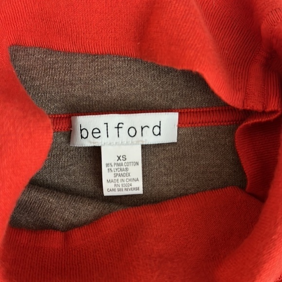 Belford Orange Pima Cotton Long Sleeve Button Turtleneck Top XS - Picture 9 of 10